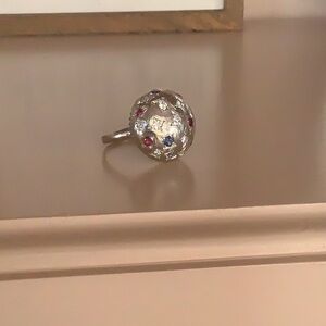 Unique diamond, sapphire, ruby, dome ring.
